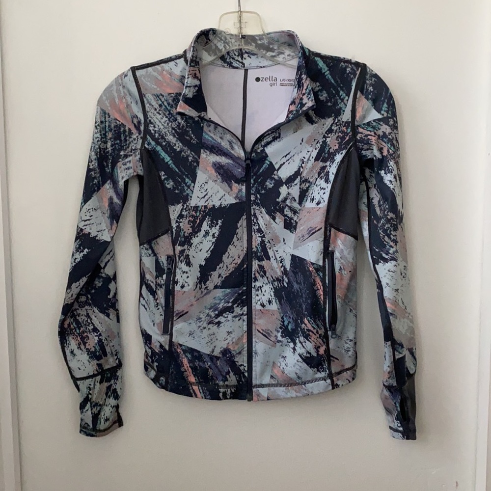 ZELLA GIRL Long Sleeve Zip Up Jacket Vented Splatter Tie Dye Pattern Athletic LG